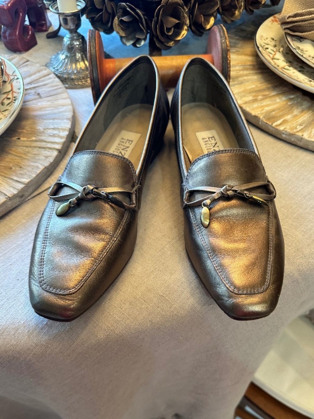 Vintage Enzo Angiolini Bronze Leather Loafers - Size 7.5 Narrow